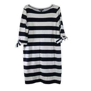 Lauren Ralph Lauren Black White Striped Nautical Preppy Boat Neck Shift Dress XL